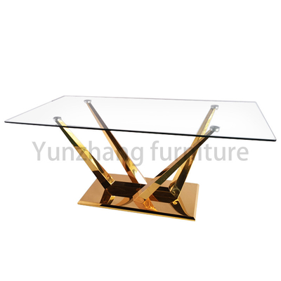 Meubles modernes d'hôtel avec la table de salle à manger en acier d'or de table en verre