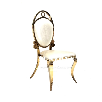 Chaise de réception dorée en acier inoxydable, fête, cuir blanc, chaise de banquet bon marché