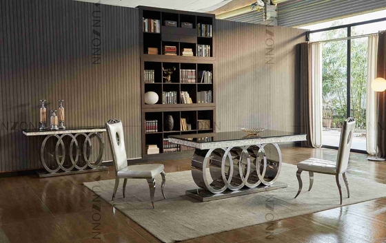 Table de salle à manger supérieure en verre noire L200xW100xH75cm de tables de salle à manger modernes de luxe lourdes de base