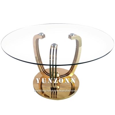 Dessus 10mm épais transparent de verre trempé de Round Dining Table de modèle de luxe avec la base d'or