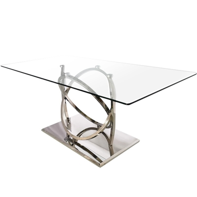 Table de salle à manger argentée de luxe en métal avec le verre clair pour la salle à manger