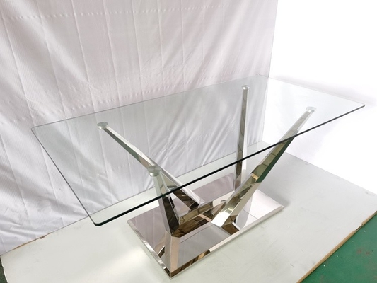 Table de salle à manger en verre avec 6 tables de salle à manger en pierre de marbre d'acier inoxydable de chaises