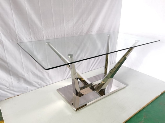 Table de salle à manger en verre avec 6 tables de salle à manger en pierre de marbre d'acier inoxydable de chaises
