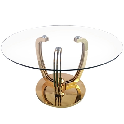 Table de salle à manger basse minimaliste d'acier inoxydable d'or avec le dessus en verre