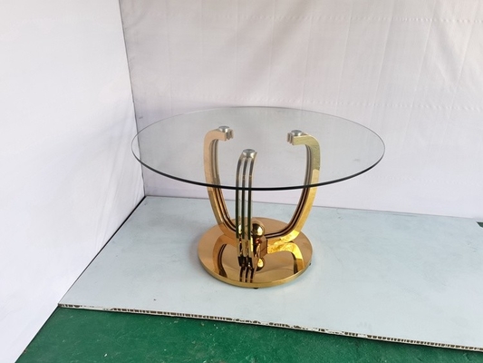 Table de salle à manger basse minimaliste d'acier inoxydable d'or avec le dessus en verre
