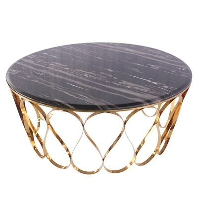 Table ronde en acier inoxydable de 40 cm de hauteur avec une surface en verre marbre
