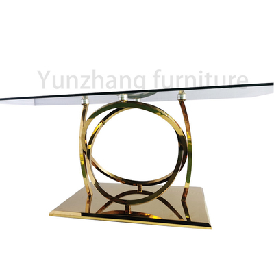La table de salle à manger en verre d'espace libre de meubles de Yunzoon a reflété la base argentée de la finition solides solubles 201