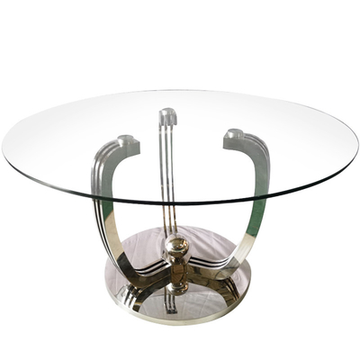 Table de salle à manger ronde supérieure de verre trempé avec la base argentée de l'acier inoxydable 201