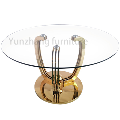 Dessus 10mm épais transparent de verre trempé de Round Dining Table de modèle de luxe avec la base d'or