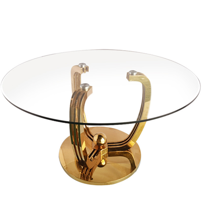 Table à manger en verre trempé de style européen en acier inoxydable 8 places ronde pour le restaurant pour la conception de la salle à manger