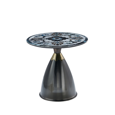 Moderne lumineux de luxe salon rond noir de marbre regarder verre haut métal base des tables d'angle table de côté