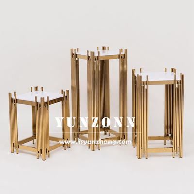 Cabinet latéral moderne de support de vin d'ensembles du tableau d'extrémité 3 avec le support de fleur bas d'acier inoxydable d'or