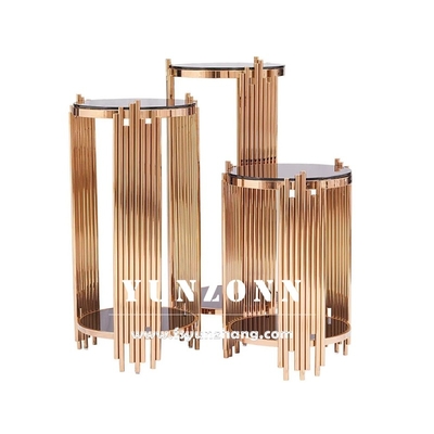 Cabinet latéral moderne de support de vin d'ensembles du tableau d'extrémité 3 avec le support de fleur bas d'acier inoxydable d'or