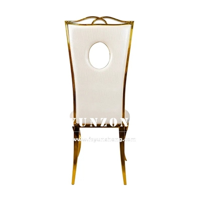 Chaise de salle à manger en acier inoxydable or Chaise de mariage en cuir en PU blanc de luxe pour les événements de fête d'hôtel