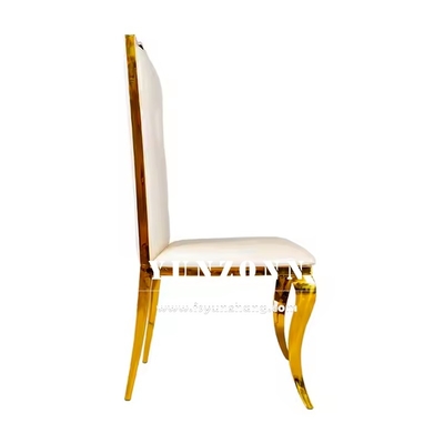 Chaise de salle à manger en acier inoxydable or Chaise de mariage en cuir en PU blanc de luxe pour les événements de fête d'hôtel