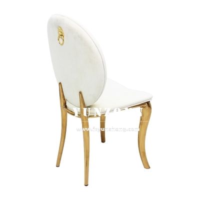Hôtels haut de gamme Chaise de banquet Fête de mariage en or Salle de séjour en acier inoxydable Chaise à manger en velours blanc