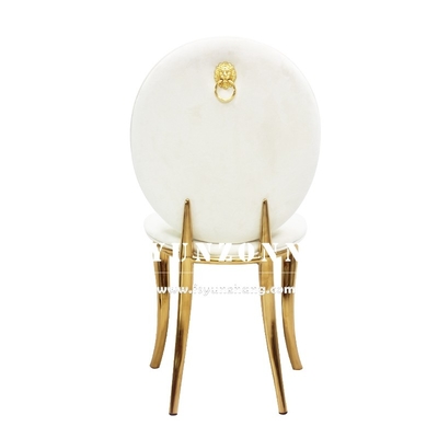Hôtels haut de gamme Chaise de banquet Fête de mariage en or Salle de séjour en acier inoxydable Chaise à manger en velours blanc