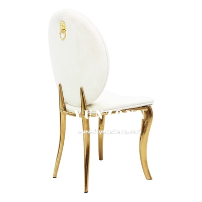 Hôtels haut de gamme Chaise de banquet Fête de mariage en or Salle de séjour en acier inoxydable Chaise à manger en velours blanc