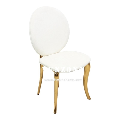Hôtels haut de gamme Chaise de banquet Fête de mariage en or Salle de séjour en acier inoxydable Chaise à manger en velours blanc