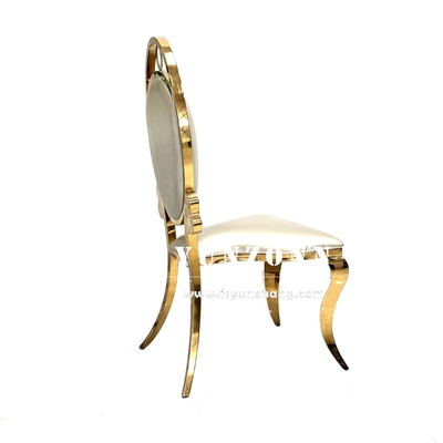 Chaise de réception dorée en acier inoxydable, fête, cuir blanc, chaise de banquet bon marché