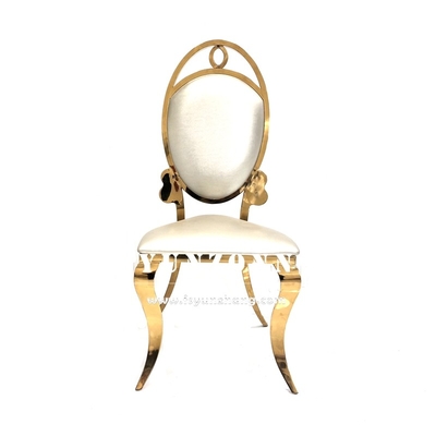 Chaise de réception dorée en acier inoxydable, fête, cuir blanc, chaise de banquet bon marché