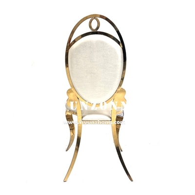 Chaise de réception dorée en acier inoxydable, fête, cuir blanc, chaise de banquet bon marché