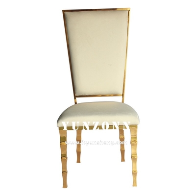 Chaise de banquet d'hôtel avec pieds en forme de bambou uniques, chaise de mariage en acier inoxydable doré pour location d'événements et de fêtes