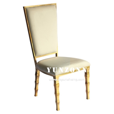 Chaise de banquet d'hôtel avec pieds en forme de bambou uniques, chaise de mariage en acier inoxydable doré pour location d'événements et de fêtes