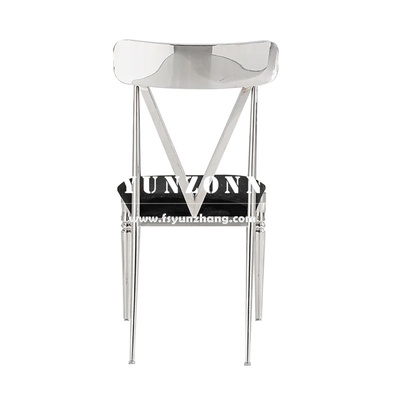 Chaise à manger en velours noir à dos haut Pieds en acier inoxydable Hôtel Événements Salle à manger SS Chaises de meubles