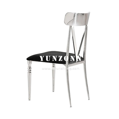 Chaise à manger en velours noir à dos haut Pieds en acier inoxydable Hôtel Événements Salle à manger SS Chaises de meubles