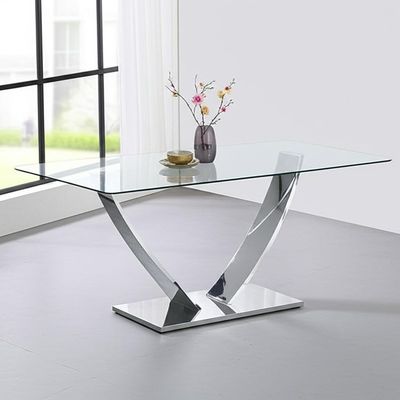 Table à manger rectangulaire avec verre transparent et base simple