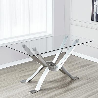 Meridian Furniture Table de salle à manger moderne en verre avec base en verre et en métal