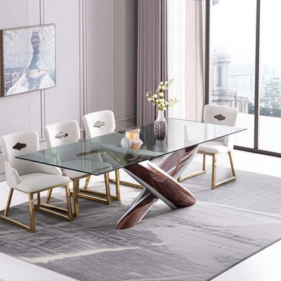 Sièges en verre rectangulaires modernes uniques de la table de salle à manger 8 pour la famille