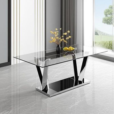 6 tables de salle à manger modernes de luxe de sièges avec les jambes en acier de verre trempé pour 8 personnes