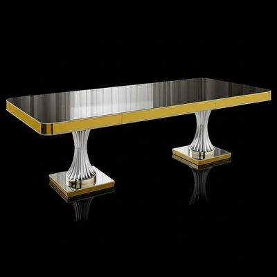 Forme rectangulaire de tables de salle à manger modernes de luxe brillantes argentées d'or