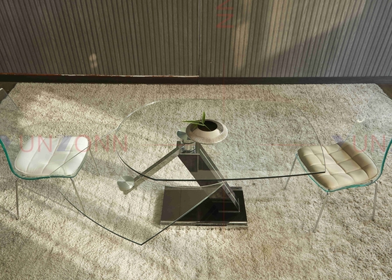 Table de salle à manger multifonctionnelle flexible extensible avec le dessus en verre de deux feuilles