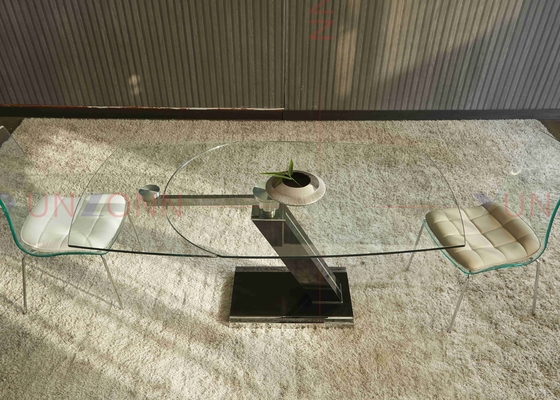 Table de salle à manger multifonctionnelle flexible extensible avec le dessus en verre de deux feuilles