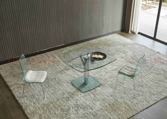 Table de salle à manger multifonctionnelle flexible extensible avec le dessus en verre de deux feuilles