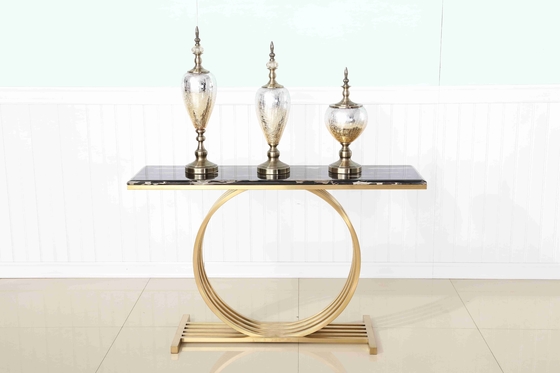 Tableau de console supérieur de marbre de luxe de salon de coin de couloir de base d'acier inoxydable décoratif