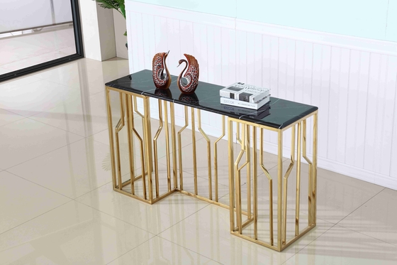 Tableau de console supérieur de marbre de luxe de salon de coin de couloir de base d'acier inoxydable décoratif