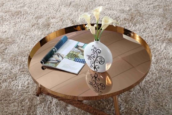 Table basse brillante intérieure d'acier inoxydable autour de Rose Gold Living Room Furniture