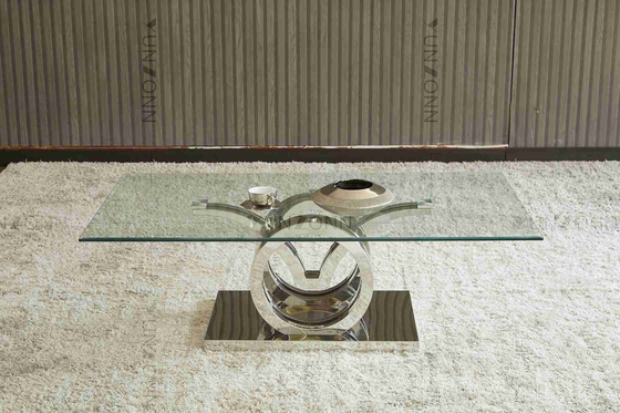 Les mouettes conçoivent la table de salle à manger en verre moderne de luxe de dessus ont placé l'argent de bâti d'acier inoxydable de 4 Seater