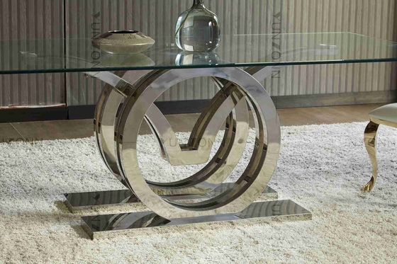 Les mouettes conçoivent la table de salle à manger en verre moderne de luxe de dessus ont placé l'argent de bâti d'acier inoxydable de 4 Seater