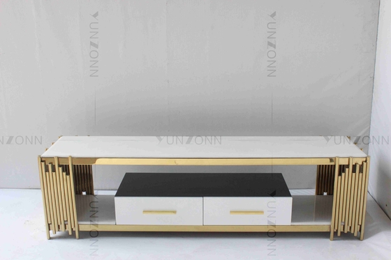 Le blanc de salon et le Tableau de console de l'or TV marbrent l'acier inoxydable supérieur avec des tiroirs
