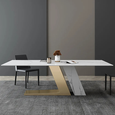 Famille rectangulaire simple multifonctionnelle agglomérée de luxe légère moderne de chaise de table de salle à manger de pierre petite