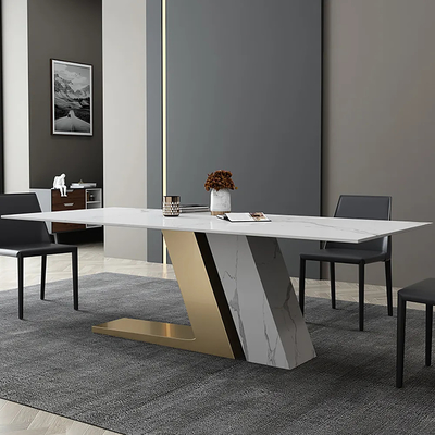 Famille rectangulaire simple multifonctionnelle agglomérée de luxe légère moderne de chaise de table de salle à manger de pierre petite