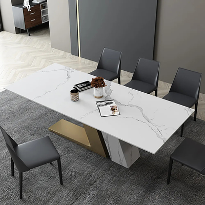 Famille rectangulaire simple multifonctionnelle agglomérée de luxe légère moderne de chaise de table de salle à manger de pierre petite