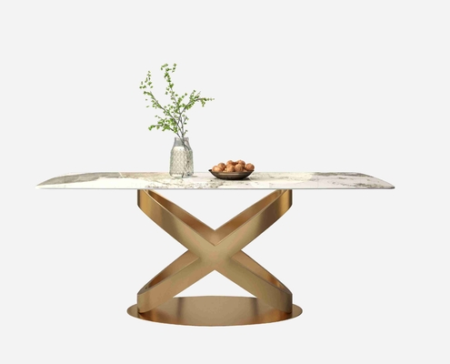 La chaise de table de salle à manger en pierre rectangulaire blanche place les piédestaux en bronze