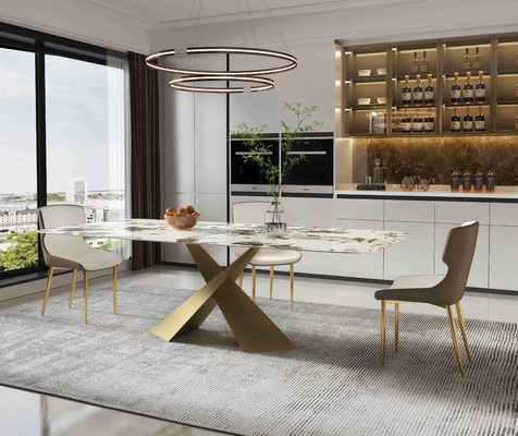 La petite chaise de table de salle à manger d'appartement de panneau lumineux de roche place l'ensemble en bronze de luxe de salle à manger de lumière moderne nordique