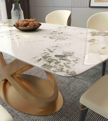La chaise de table de salle à manger en pierre rectangulaire blanche place les piédestaux en bronze
